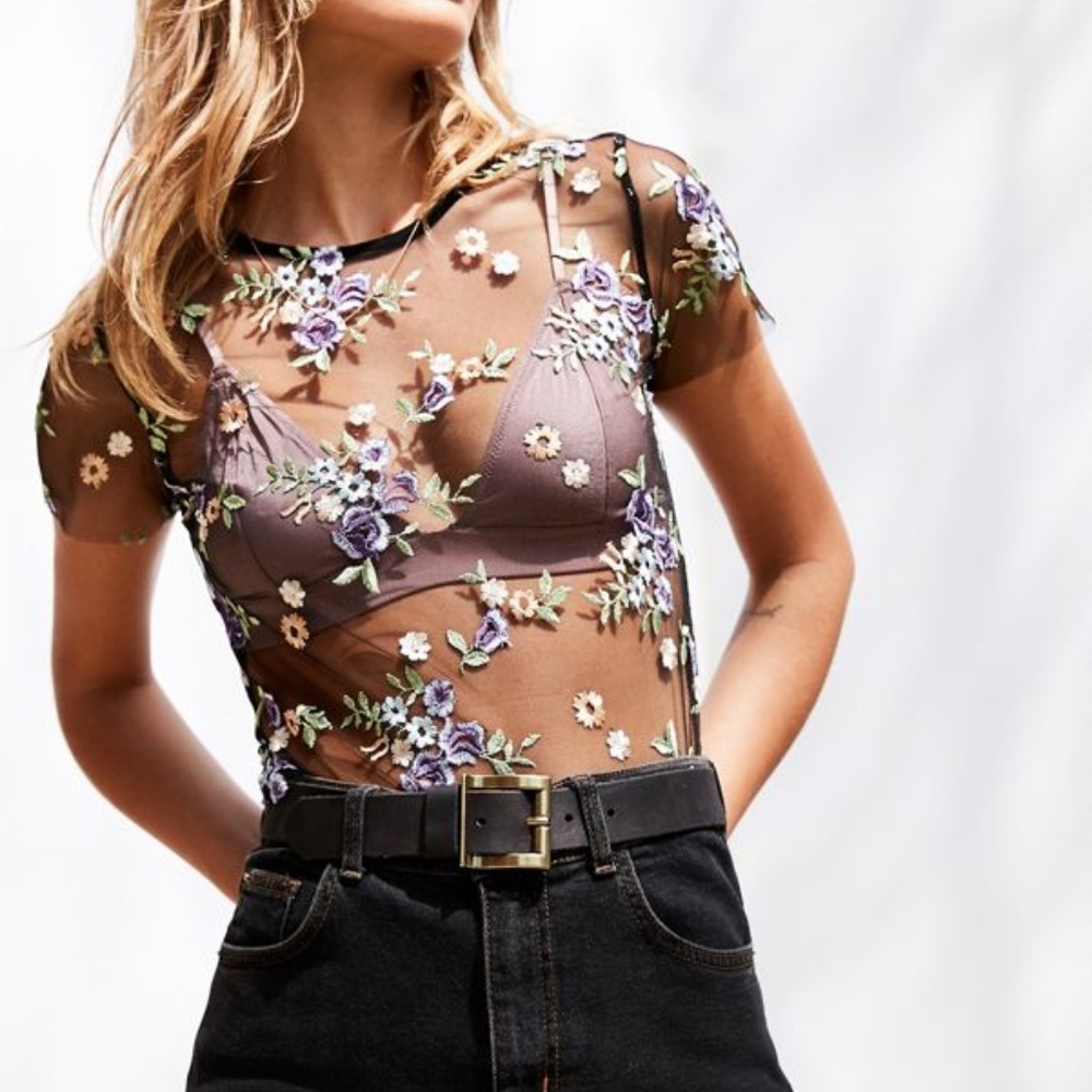 Urban Outfitters Mesh Embroidered Top